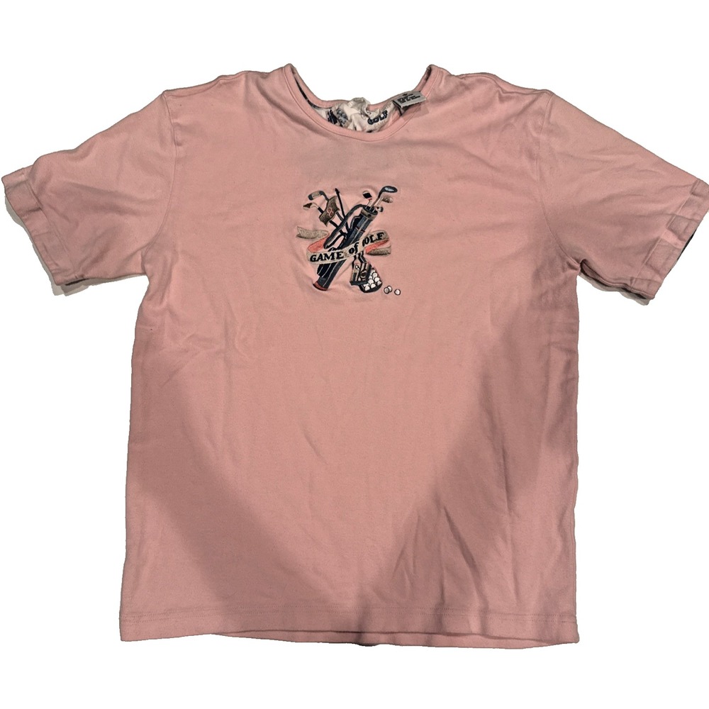 Vintage Line-up Brand Pink Women's Shirt Game Of Golf With Bag Of Clubs- Small